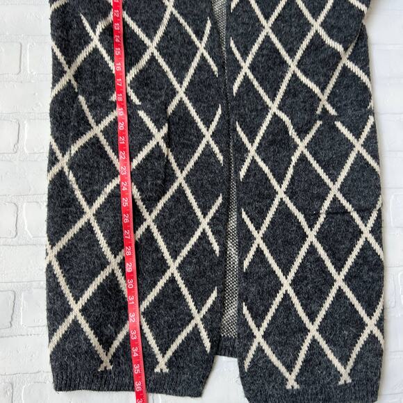 La vie 89 Open Grey and Cream Diamond Oversized Sweater Coat -sz S/M - Picture 5 of 6